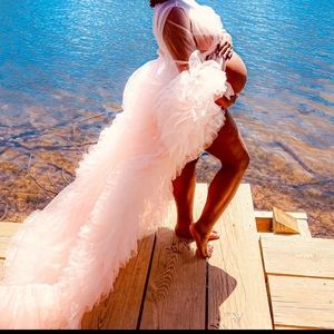 Pink Maternity Tulle Robe